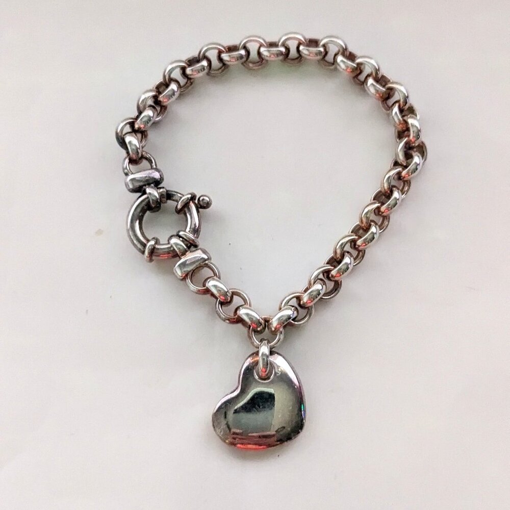 MILOR Italy 925 Sterling Silver Chain Link Heart Charm Bracelet